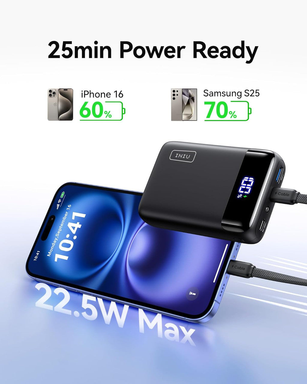 INIU 20000mAh P51 Power Bank, Smallest Fast Charging 22.5W Portable Charger, USB C In&Out Mini Powerbank, Phone Battery Pack for iPhone 17 16 15 Pro Samsung S25 S24 Airpods iPad etc Travel & Camping - P51