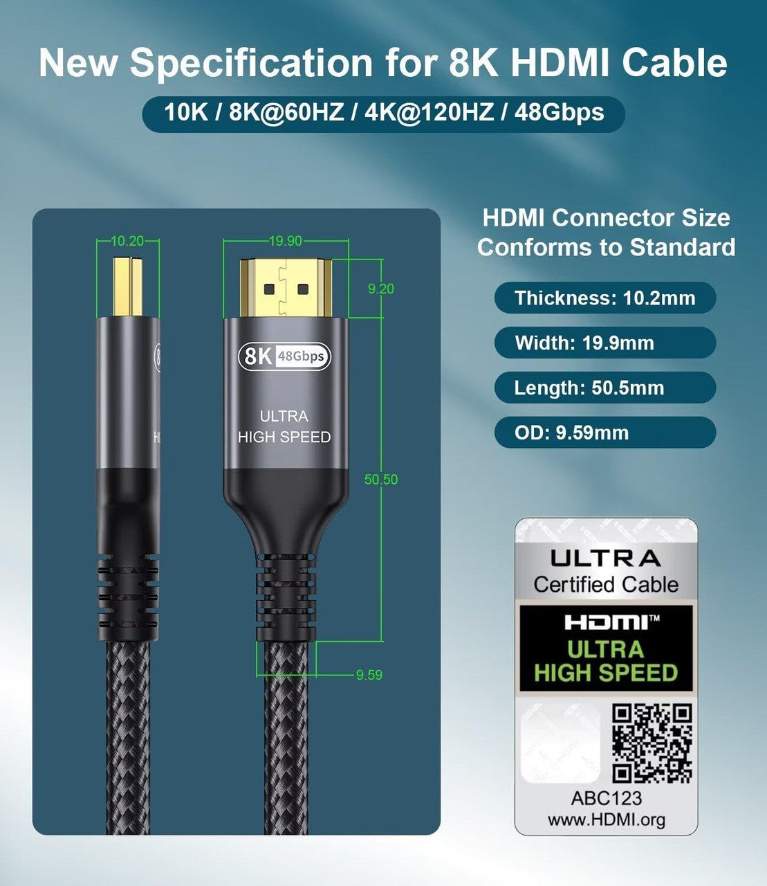 Adauxter 10K 8K HDMI 2.1 Cable 10 FT, Certified 48Gbps Ultra High Speed HDMI Cable with Ethernet 4K 240Hz 165Hz 120Hz 8K 60Hz eARC HDCP2.3 HDR10+ PC Laptop TV Monitor Projector PS5 X-Box
