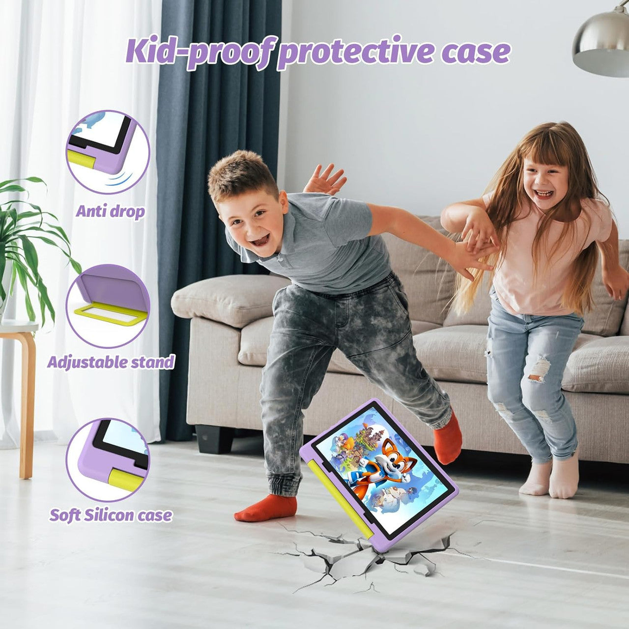 Yicty Children's Tablet, Upgraded Android 14 Tablet, 10 Inch for Children with Protective Case, Octa-Core, 8 + 64 GB 1TF Card Expandable, Dual Camera, Child Lock, Pre-installed KIDOZ, Perfect for kids