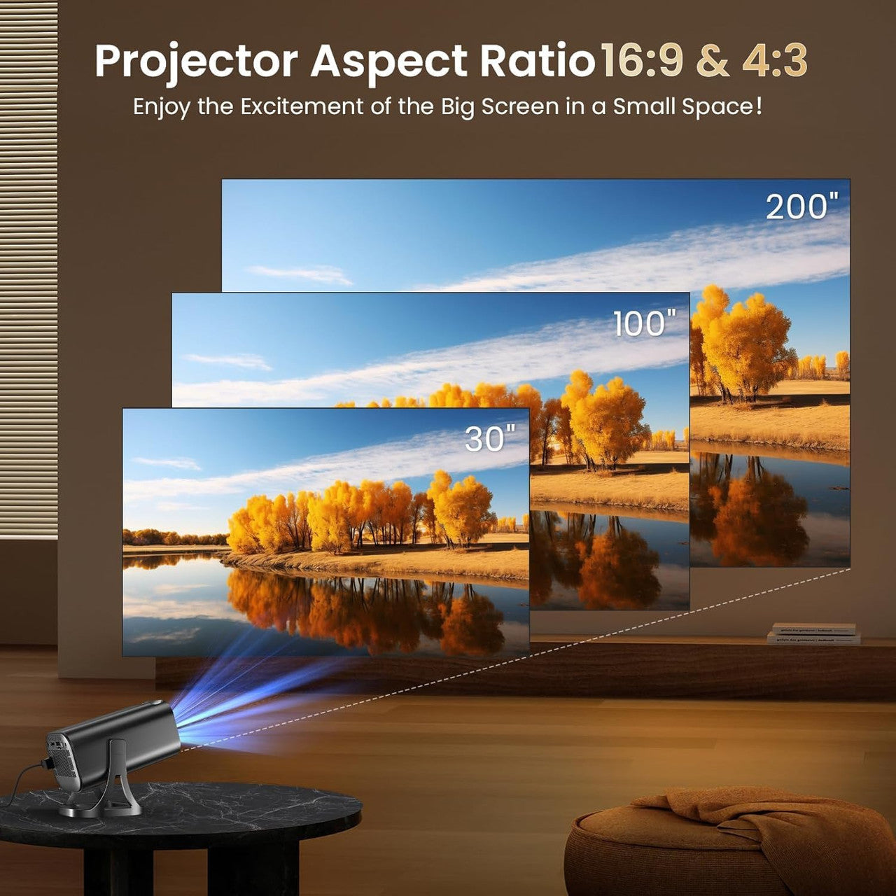Mini Projector 4K 1080P Support, Mini Projector 22000L with Android 12.0, WiFi 6 and Bluetooth 5.4, Home Cinema Smart Projector with Car Keystone Mobile Phone 270° Rotation for PC/HDMI/USB/TF Card