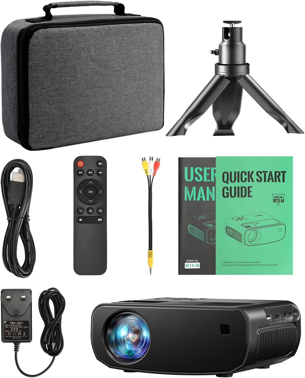 Projector, Cibest WiFi Mini Projector Full HD 1080P, 13000 Lux Portable projector Compatible with iOS/Android/Tablet/PC/TV Stick/USB (Tripod included)
