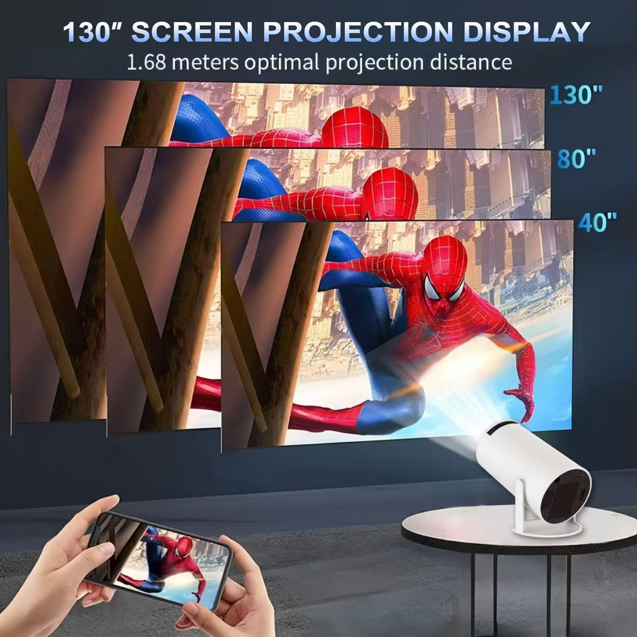 Mini Portable Projector Projector 4K 1080P Full HD Compatible Android 11 Netflix WiFi 6 BT5.2 Correction Trapezoid 180° Rotation Built-in Speaker HDMI/USB/TV Stick/PS5