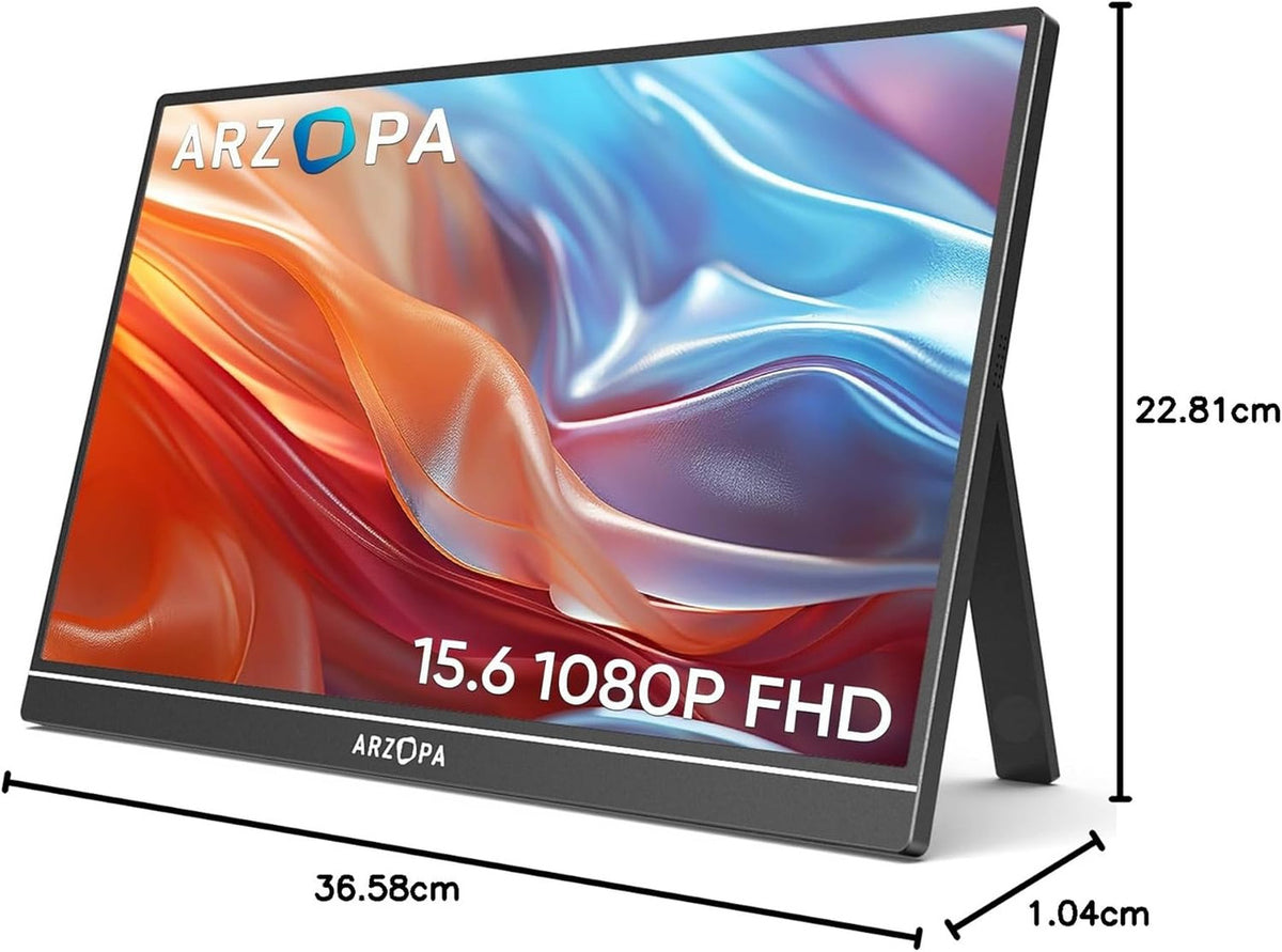 ARZOPA Portable Monitor, 15.6 Inch 1080 FHD Portable Monitor with External HDR Eye Care Screen and HDMI/Type-C/USB-C, for Laptop/PC/Mac/PS4/Xbox