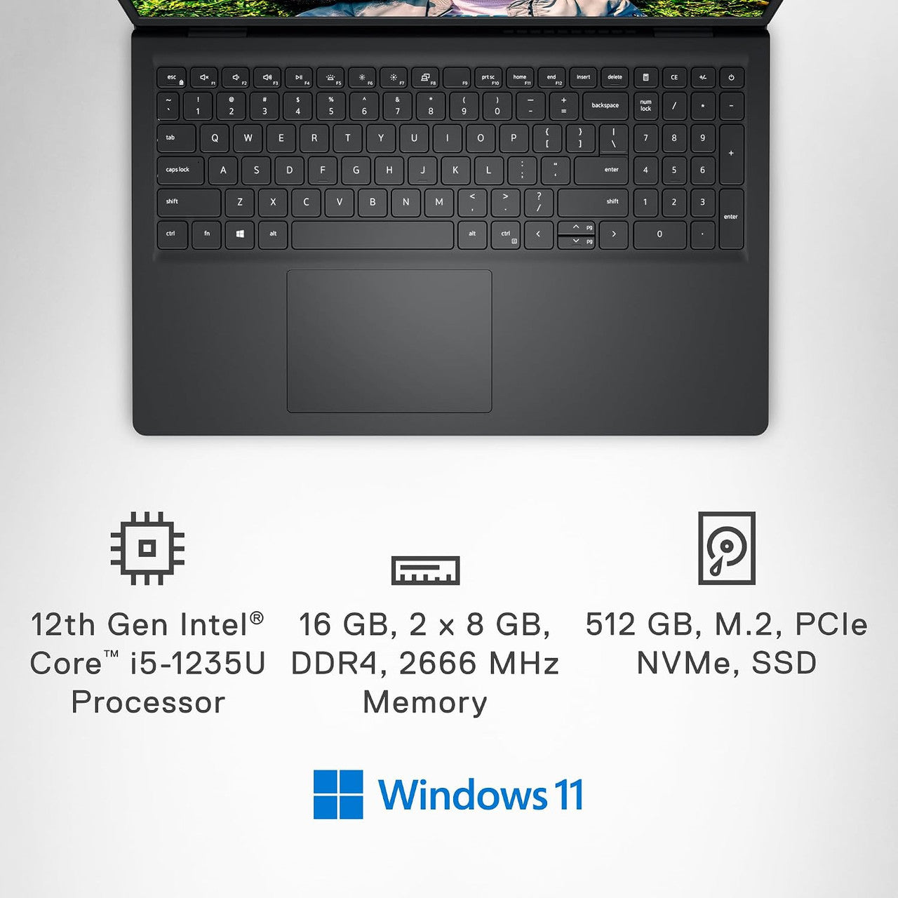 Dell Inspiron 15 (3520) Laptop - 15.6 Inch FHD 120Hz, Intel Core i5-1235U, 16GB RAM, 512GB SSD, Intel Iris Xe Graphics, Windows 11 Home, English UK Keyboard - Carbon Black
