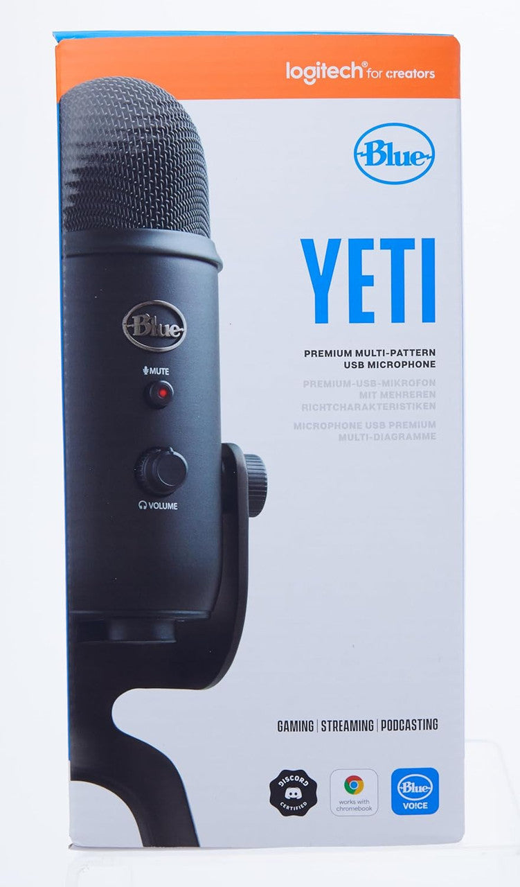 Blue Microphones Yeti USB microphone blackout (for recording and streaming on PC and Mac, Three condenser capsules, four polar patterns, headphone output and volume control Plug and Play)