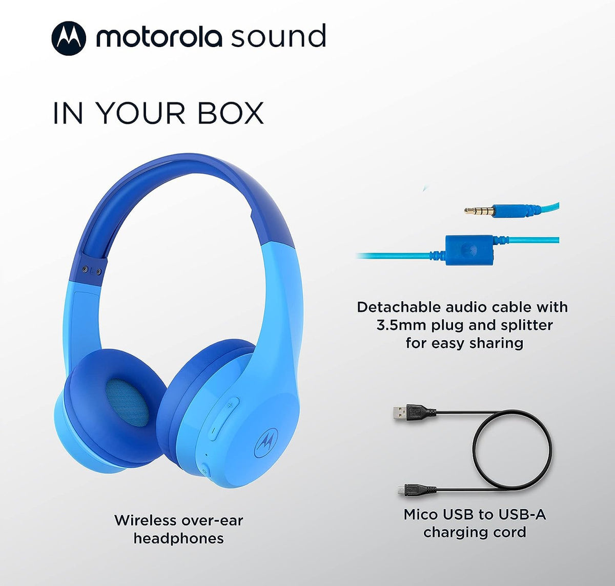 Motorola JR300 Kids Bluetooth Wireless Headphones with Microphone - Lightweight Over Ear, Safe Volume Limit 85dB, Audio Splitter for Sharing - Ideal for School, Travel, Gaming - Pink