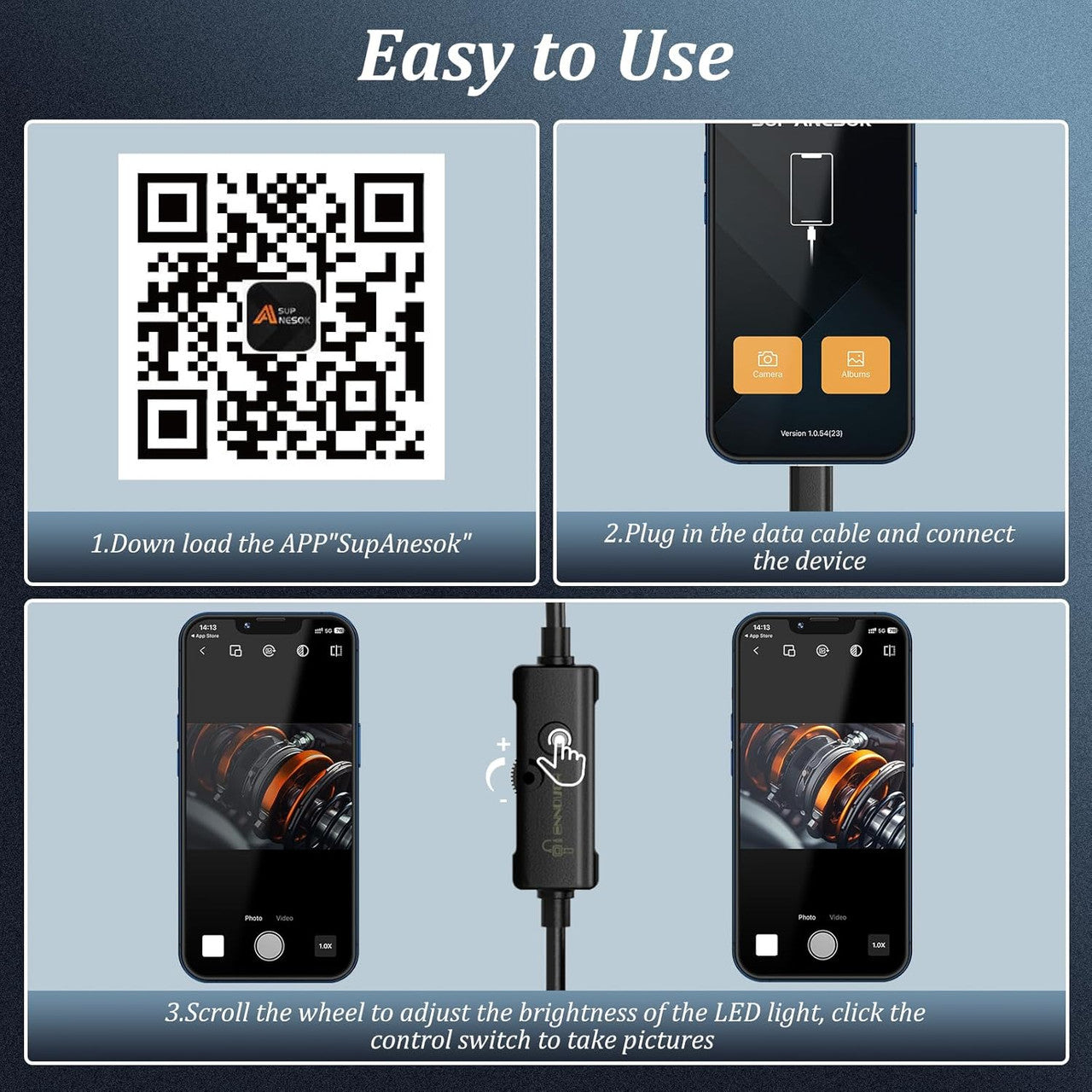 Endoscope Inspection Camera, Ennovor 1920 HD Flexible Rigid Snake Probing Tool, 8 LED Lights No WiFi Snake,Waterproof IP67 Tube Sink Pipe Drain Camera for Android iOS Tablet Samsung (16.4 ft/ 5m)