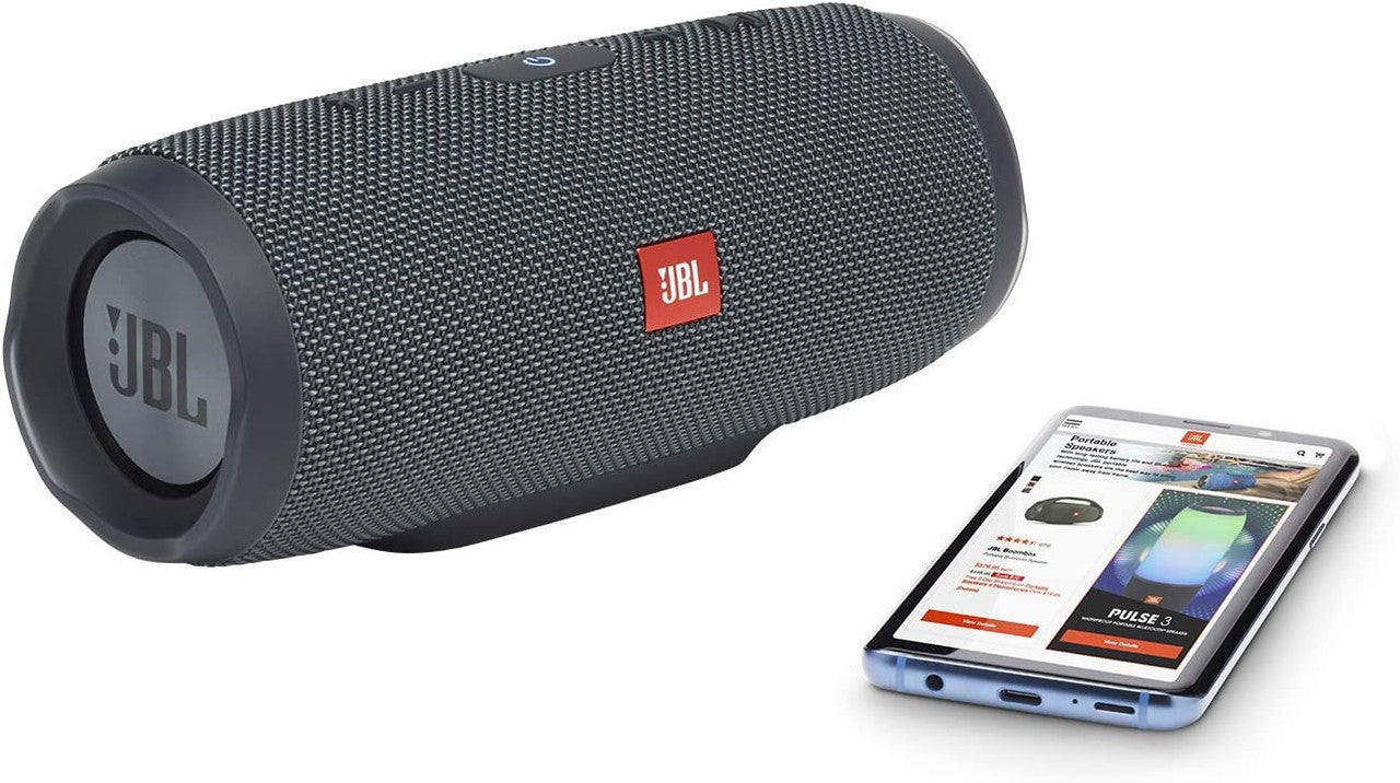 JBL Charge Essential Wireless Bluetooth Speaker - Portable Waterproof Speaker with Built-in Power Bank, USB Charging, Bluetooth Connect for Phone or Tablet up to 2 Devices, in Gun Metal Black