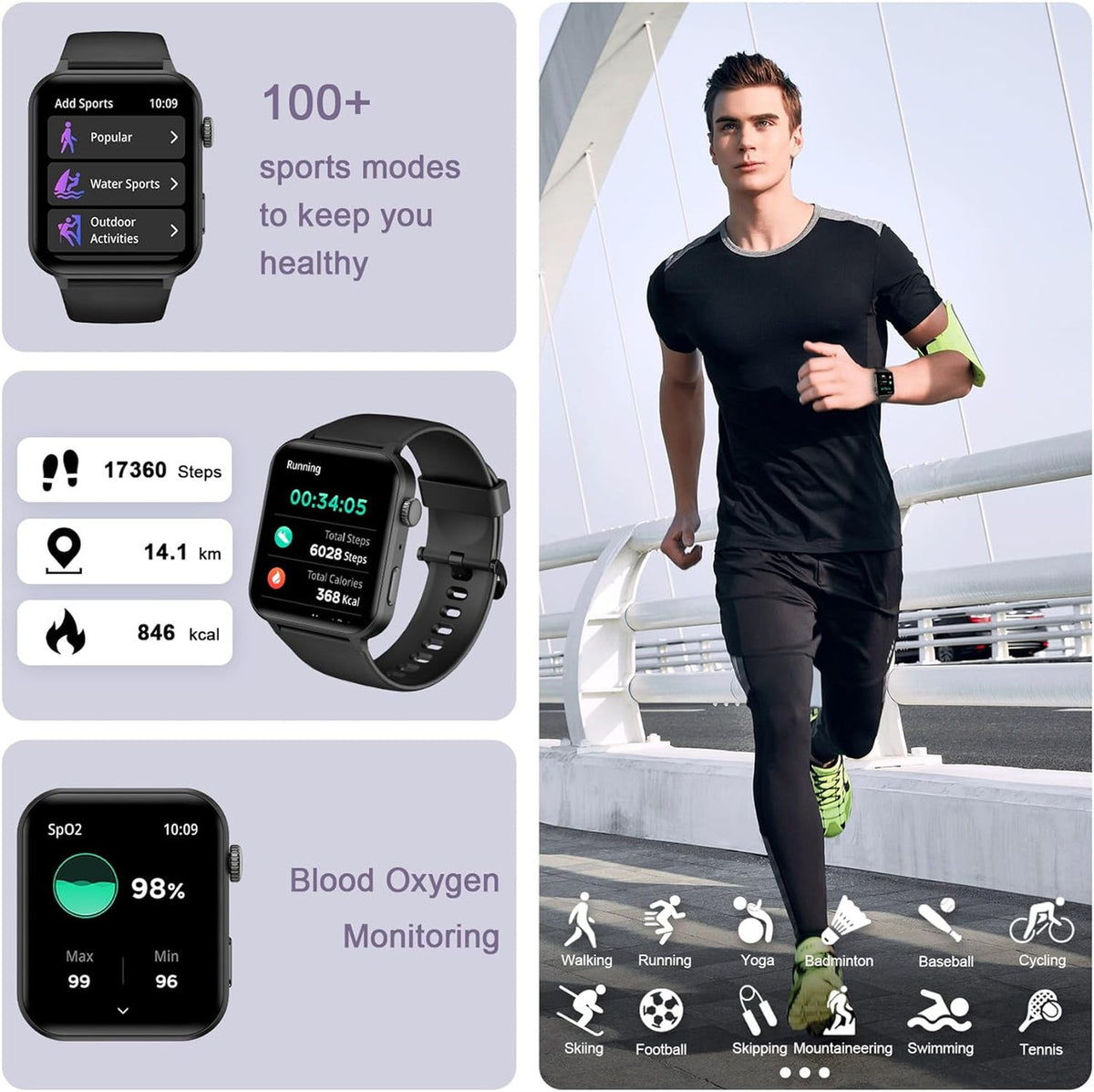 IOWODO R30 PRO Smart Watch for Men Women (Answer/Make Calls), Voice Assistant, 1.85" Fitness Watch with SpO2 Heart Rate Sleep Monitor, 100 + Sports, IP68 Waterproof Step Counter Smartwatch for iOS Android