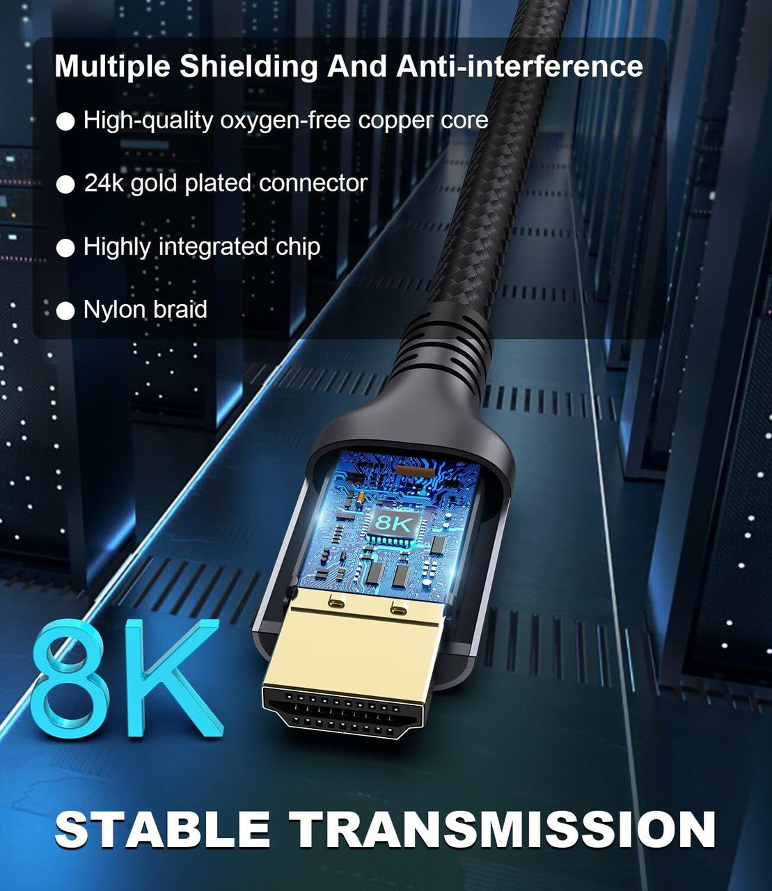 Adauxter 10K 8K HDMI 2.1 Cable 10 FT, Certified 48Gbps Ultra High Speed HDMI Cable with Ethernet 4K 240Hz 165Hz 120Hz 8K 60Hz eARC HDCP2.3 HDR10+ PC Laptop TV Monitor Projector PS5 X-Box