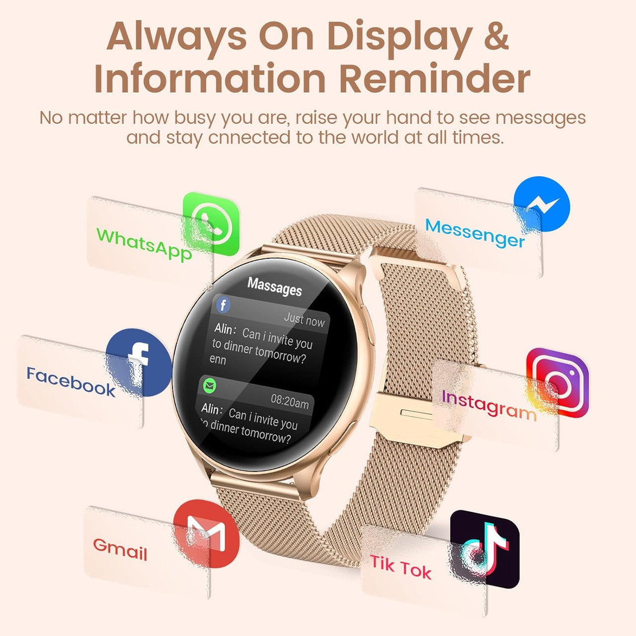 RUXINGX Women's Smartwatch with Phone Function, G35, 1.32 Inch HD Full Touch Screen Watch with SpO2 Heart Rate Monitor Menstrual Cycle Sleep Monitor Pedometer Calories Fitness Tracker IP68 iOS Android Rose