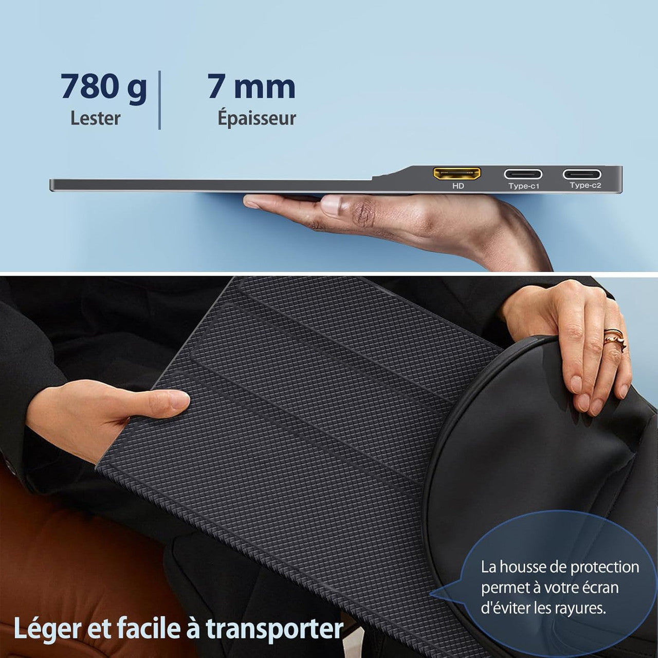 Portable Monitor, 15.6 Inch Portable Mobile IPS Screen, FHD 1920 x 1080 HDR USB C with Type-C HDMI Port, for Laptop/MacBook/PC/Xboxs/PS, with Protective Case