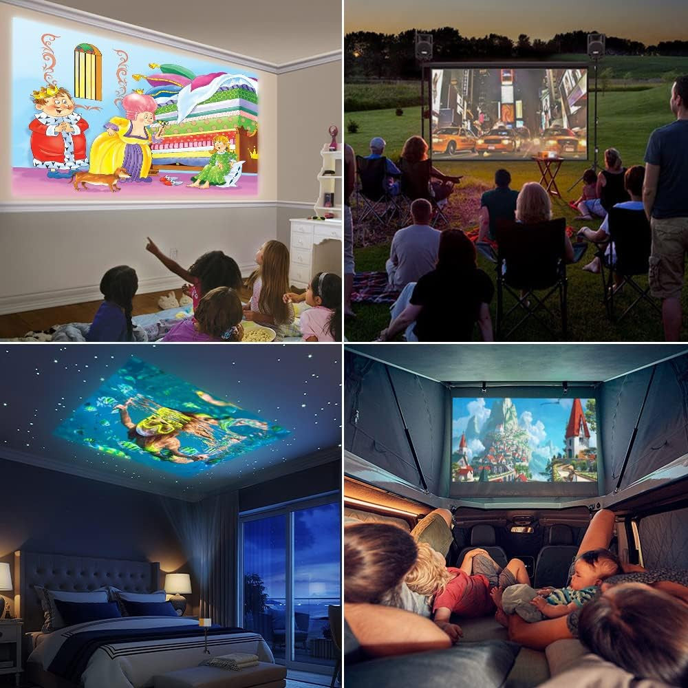 PVO Mini Projector Portable for Cartoon, Outdoor Video Projectors, LED Pico Movie Projectors for Home Theater, Kids Gift, Smartphone Can Directly Mirror to The Projector via Data Cable