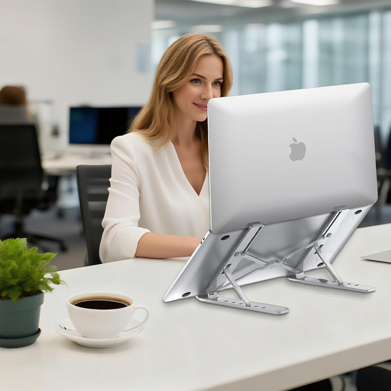 Aitodos® Laptop Stand, Aluminum Alloy, Anti-Slip, Folding, Portable, Ventilation and Cooling, 6-Position Adjustment - Used for office, Sitting Posture Correction