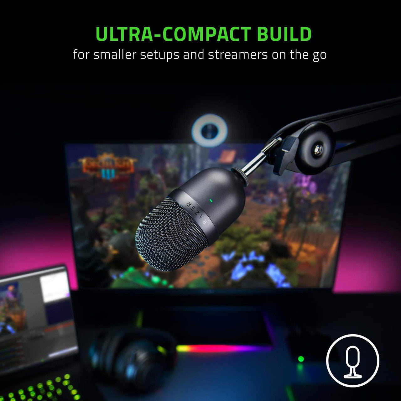 Razer Seiren Mini USB Condenser Microphone: for Streaming and Gaming on PC - Professional Recording Quality - Precise Supercardioid Pickup Pattern - Tilting Stand - Shock Resistant