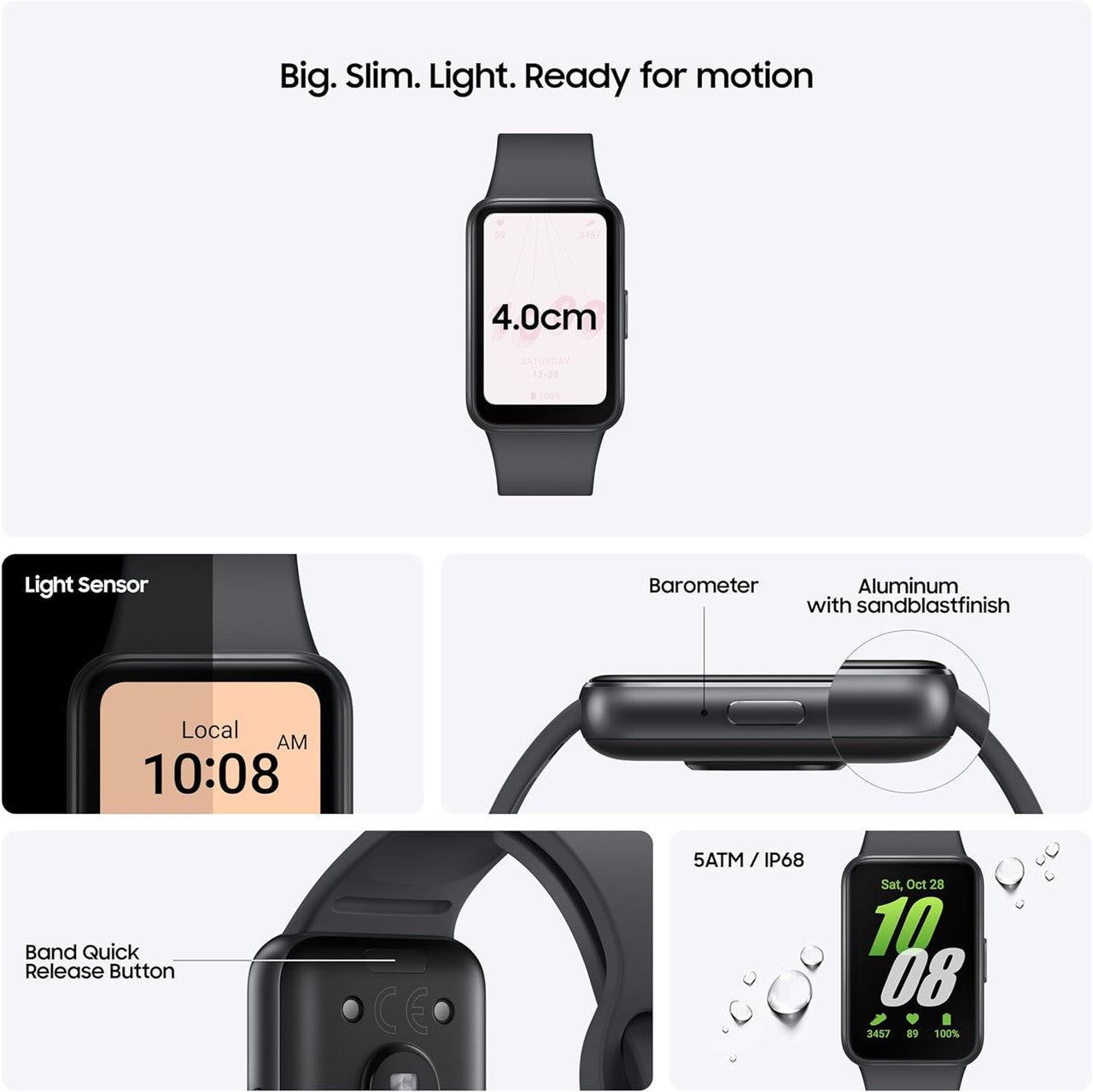 Samsung Galaxy Fit 3, 40mm AMOLED Display with Aluminium Body, Comprehensive Fitness and Health Tracking, Upto 13-Day Battery with Fast Charging, 5ATM & IP68 Rating