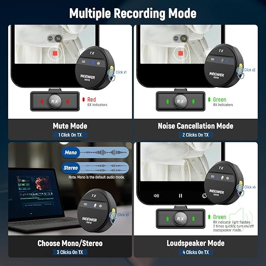 NEEWER Wireless Lavalier Microphone for iPhone Noise Cancelling Mini Lapel Mic Set with USB C OTG Charging Case 24H Battery 200m Long Range Compatible with iPhone 16 15 Android Phone PC Laptop, KM18