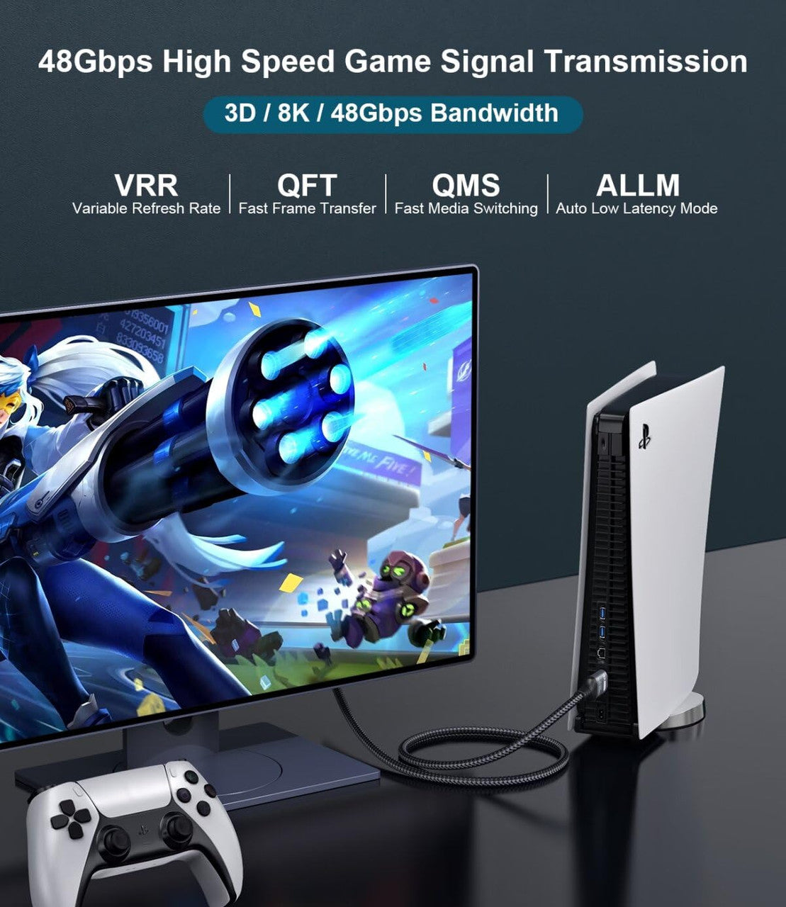 Adauxter 10K 8K HDMI 2.1 Cable 10 FT, Certified 48Gbps Ultra High Speed HDMI Cable with Ethernet 4K 240Hz 165Hz 120Hz 8K 60Hz eARC HDCP2.3 HDR10+ PC Laptop TV Monitor Projector PS5 X-Box