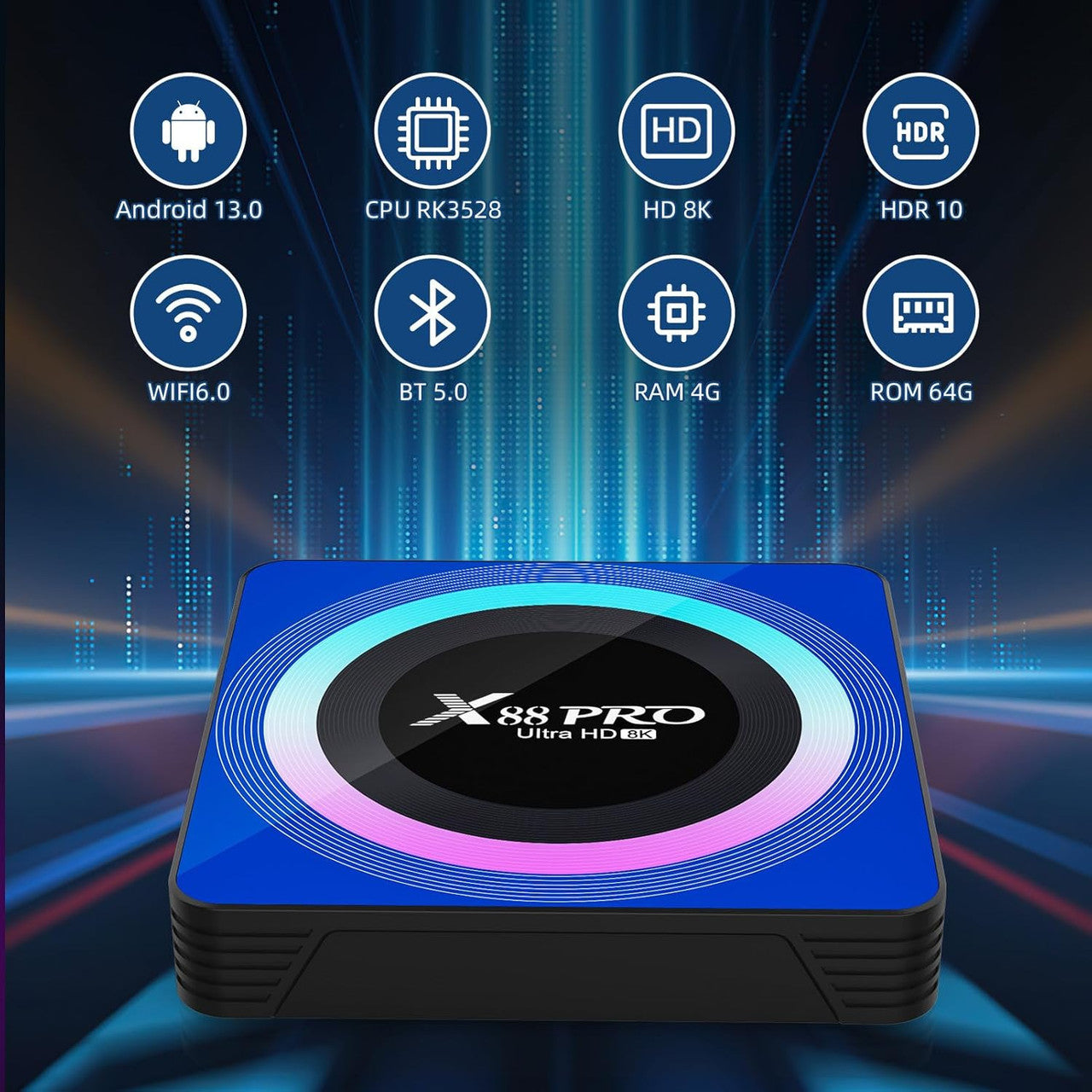 Android 13.0 TV Box, Android Box 4GB RAM 64GB ROM RK3528 Quad-Core 64bit Cortex-A53, Android TV Box Supports 2.4/5.0GHz WiFi6 BT5.0 HD 8K HDMI 2.0