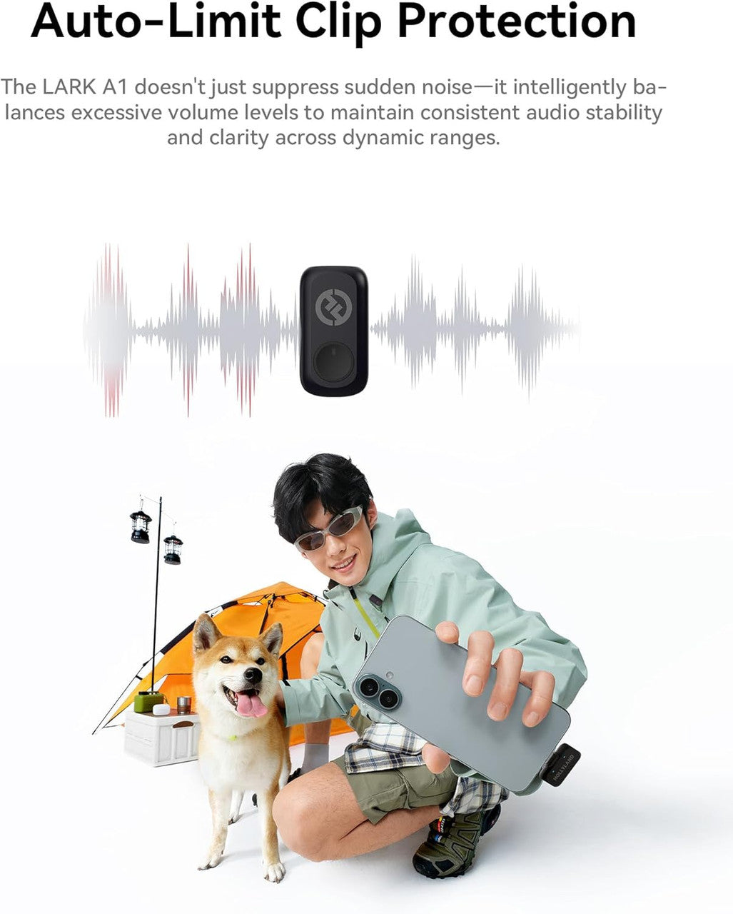 Hollyland LARK A1 Wireless Mini Microphone for iPhone15/16 & Android, Pure Sound, Noise Cancelling, Magnetic Microphone for YouTube, TikTok, Podcast, Vlogging(2TX+2RX+Charging Case)-Black
