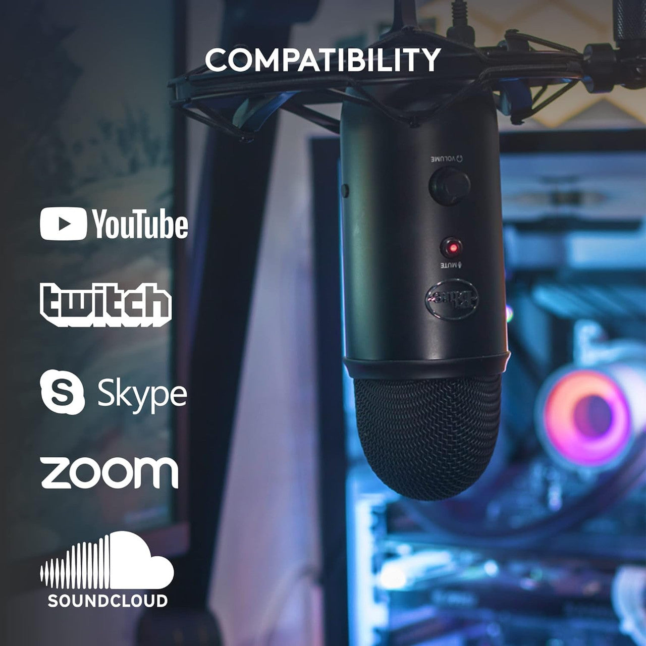 Blue Microphones Yeti USB microphone blackout (for recording and streaming on PC and Mac, Three condenser capsules, four polar patterns, headphone output and volume control Plug and Play)