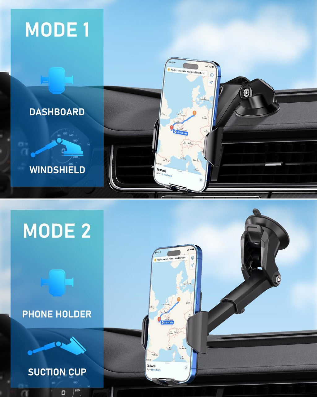 Hoppac Phone Holder for Cars, Ultra Strong Suction Car Phone Mount Cradle for Dashboard Windscreen, 360° Rotation & One Button Release, for iPhone Smartphone 4.0''-7.0''