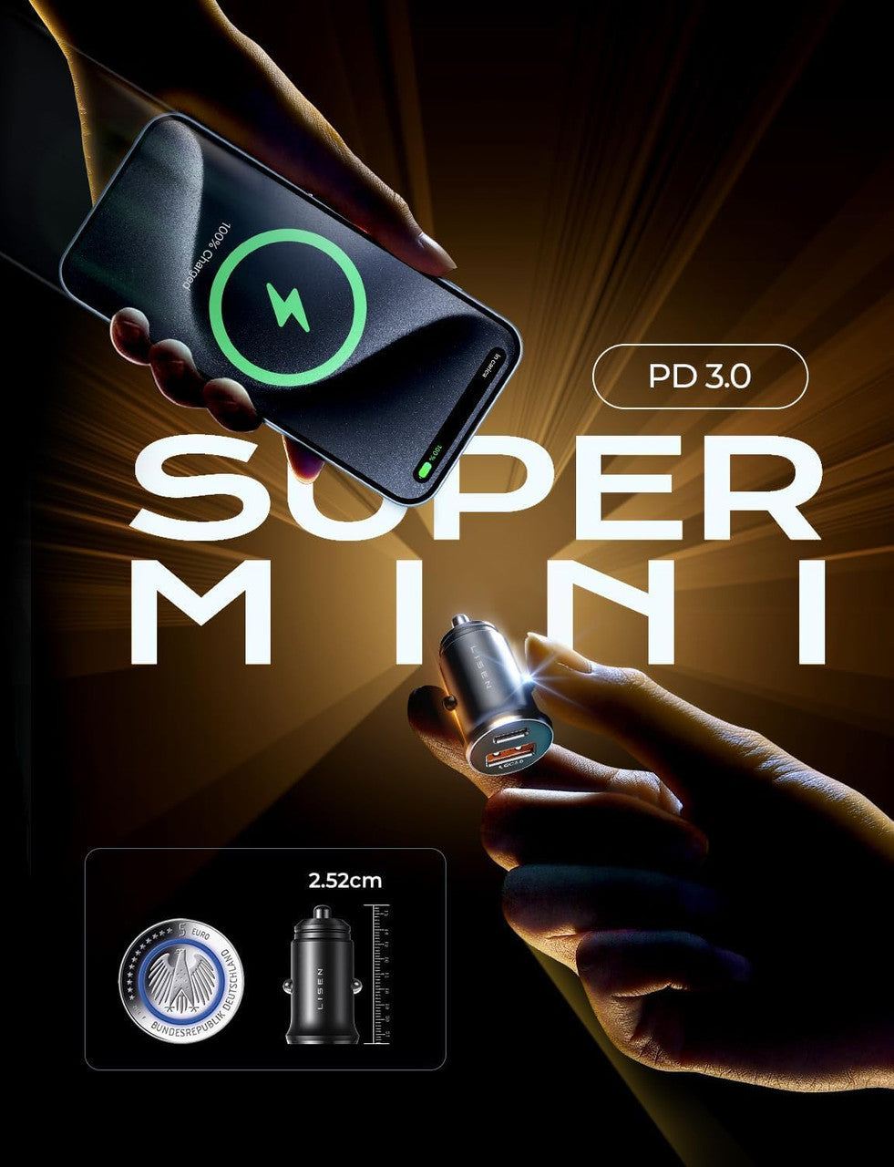 LISEN USB Car Cigarette Lighter Socket, 54W PD&QC3.0 12V Car Cigarette Lighter Charger USB C Cigarette Lighter Charger with iPhone 16 Pro Max 15 14 13 12/ iPad