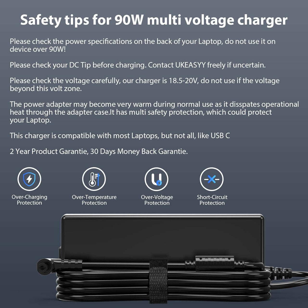 SUNYDEAL 90W Universal Power Supply Laptop Charging Cable Charger for HP Lenovo ASUS Acer Dell Samsung Medion Toshiba Sony Fujitsu MSI PC Charger 18.5V 19.5V 20V 4.74A Max AC Adapter with 15 Plugs