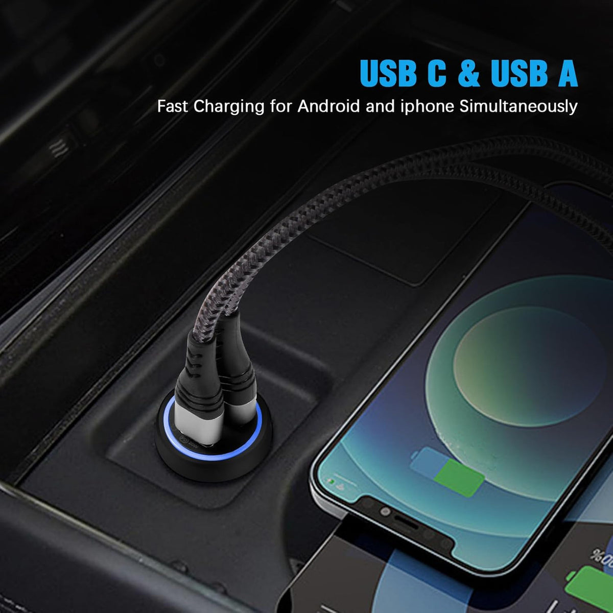Hoppac USB Cigarette Lighter, PD&QC Car Charger, iPhone Car Charger PD 20W Fast Charging, QC 18W Fast USB Car Cigarette Lighter Charger, Mini Car Charger with iPhone 14/13/12/Samsung Galaxy