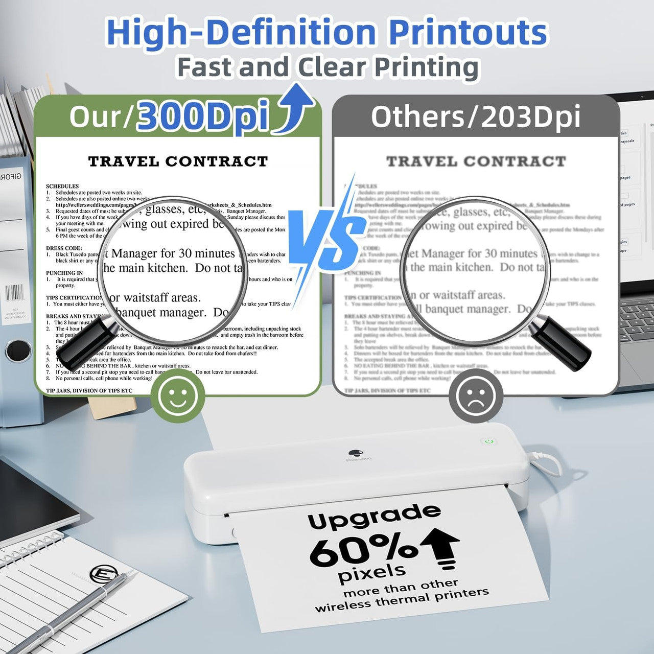 Phomemo M834 Thermal Printer, Portable Printer A4 Compatible with Phone & Laptop, Bluetooth Mobile Printers for Home Use, Inkless Printers for Office, Photo, Home, School, Outdoor, White