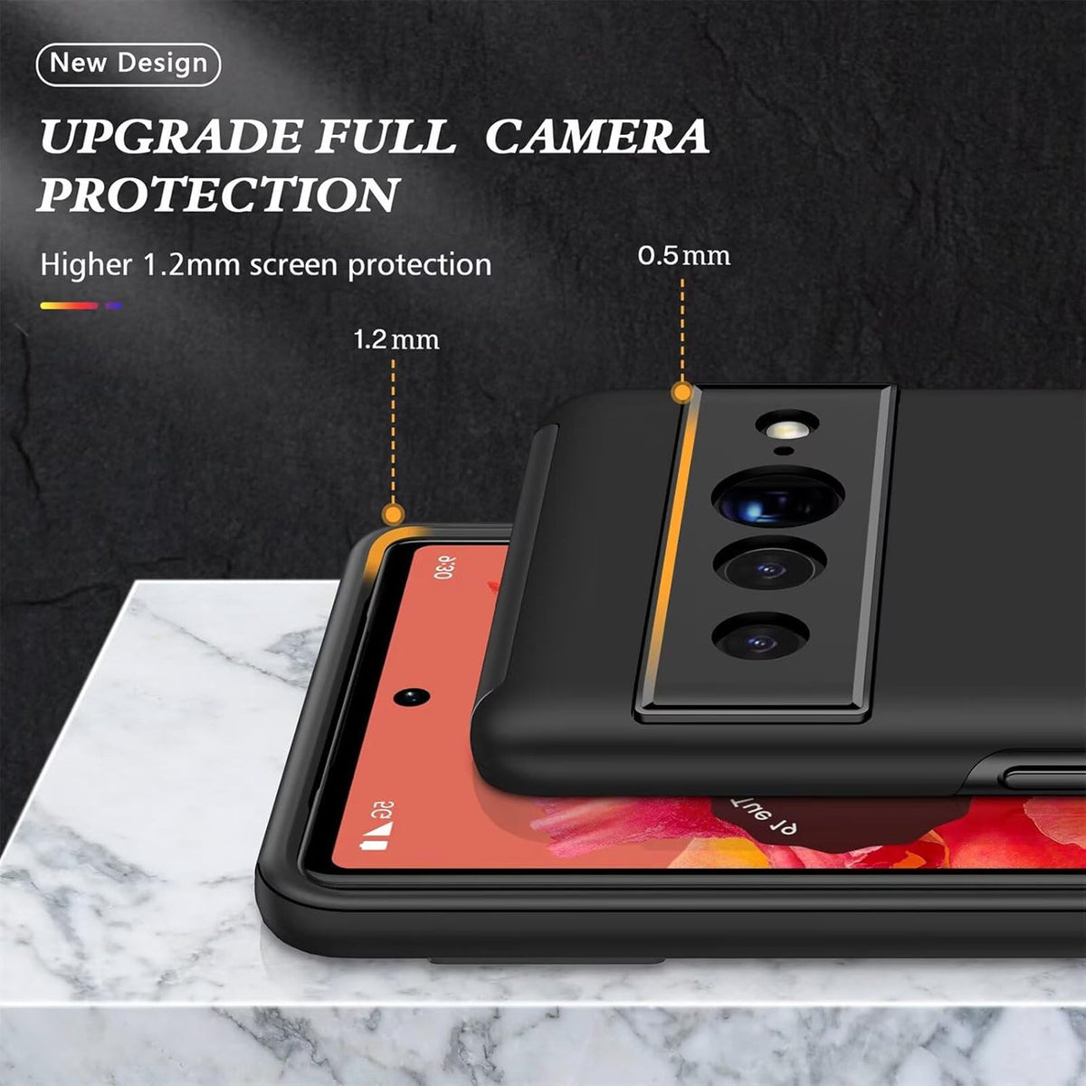 Cover for Google Pixel 7 Pro (6.7 Inches) and 2 Tempered Glass Screen Protector Case with Ring Robust Durable Protective Case - Black