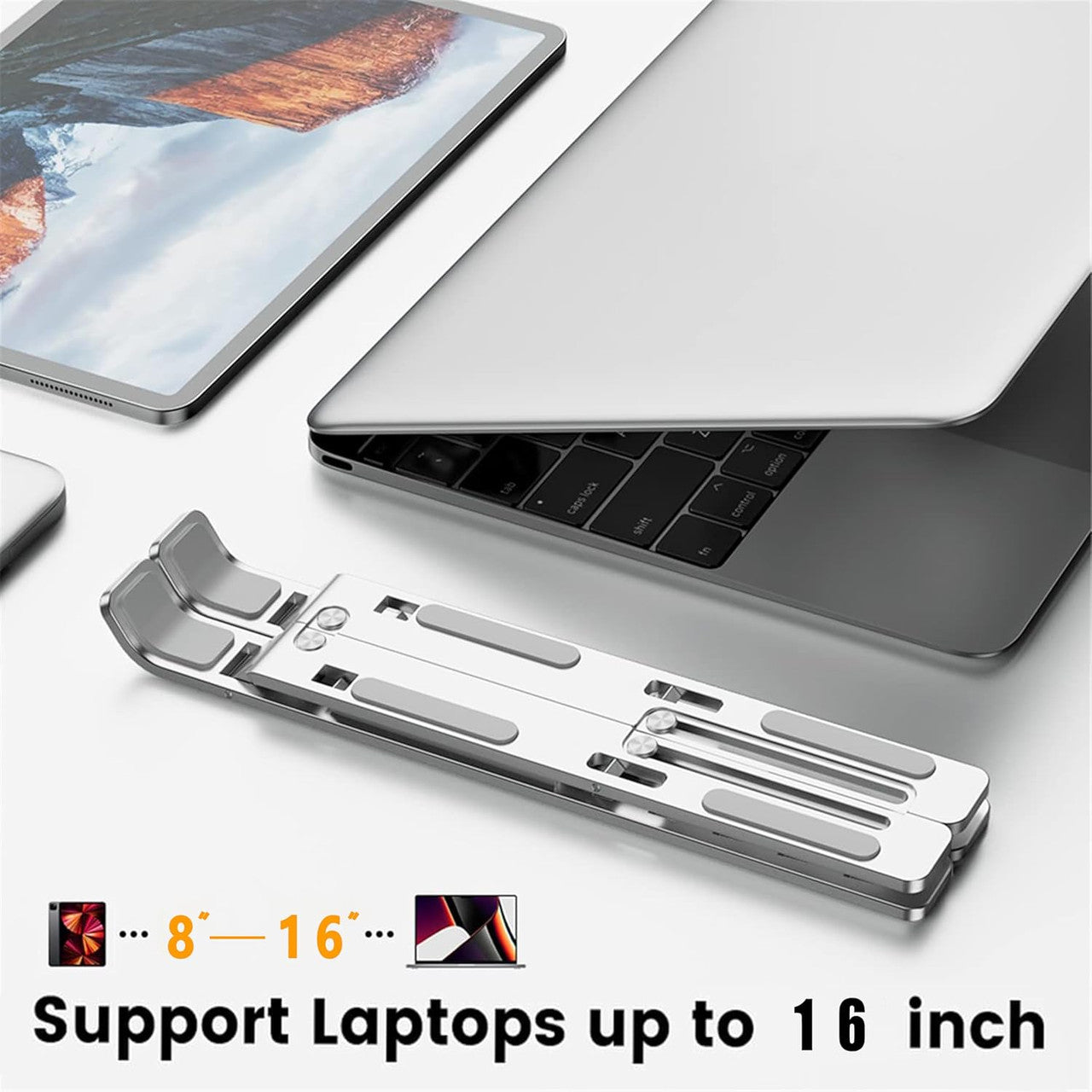 Aitodos® Laptop Stand, Aluminum Alloy, Anti-Slip, Folding, Portable, Ventilation and Cooling, 6-Position Adjustment - Used for office, Sitting Posture Correction