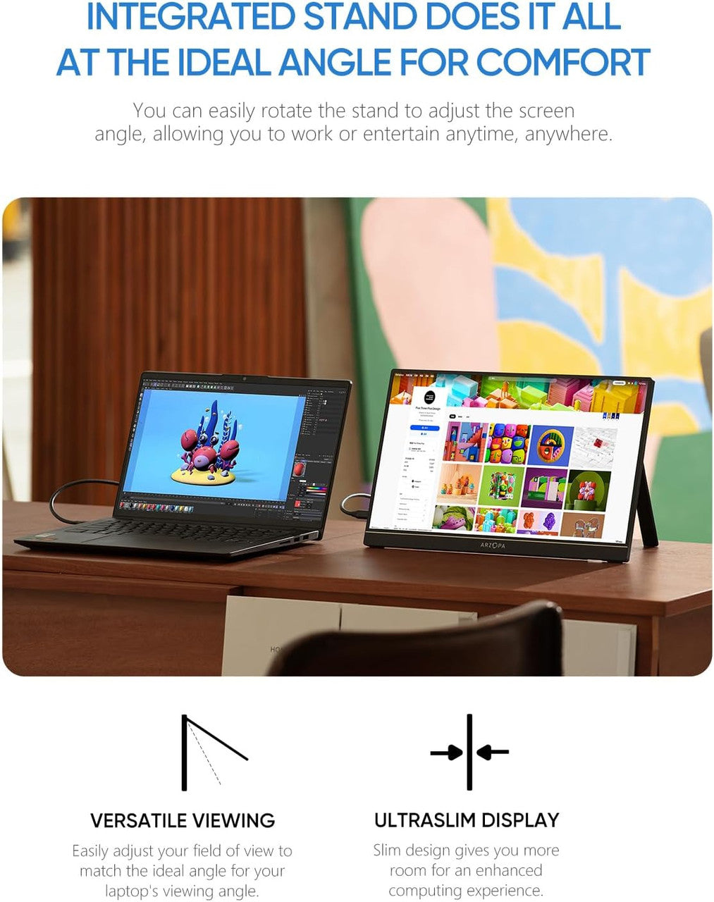 ARZOPA Portable Monitor, 15.6 Inch 1080 FHD Portable Monitor with External HDR Eye Care Screen and HDMI/Type-C/USB-C, for Laptop/PC/Mac/PS4/Xbox