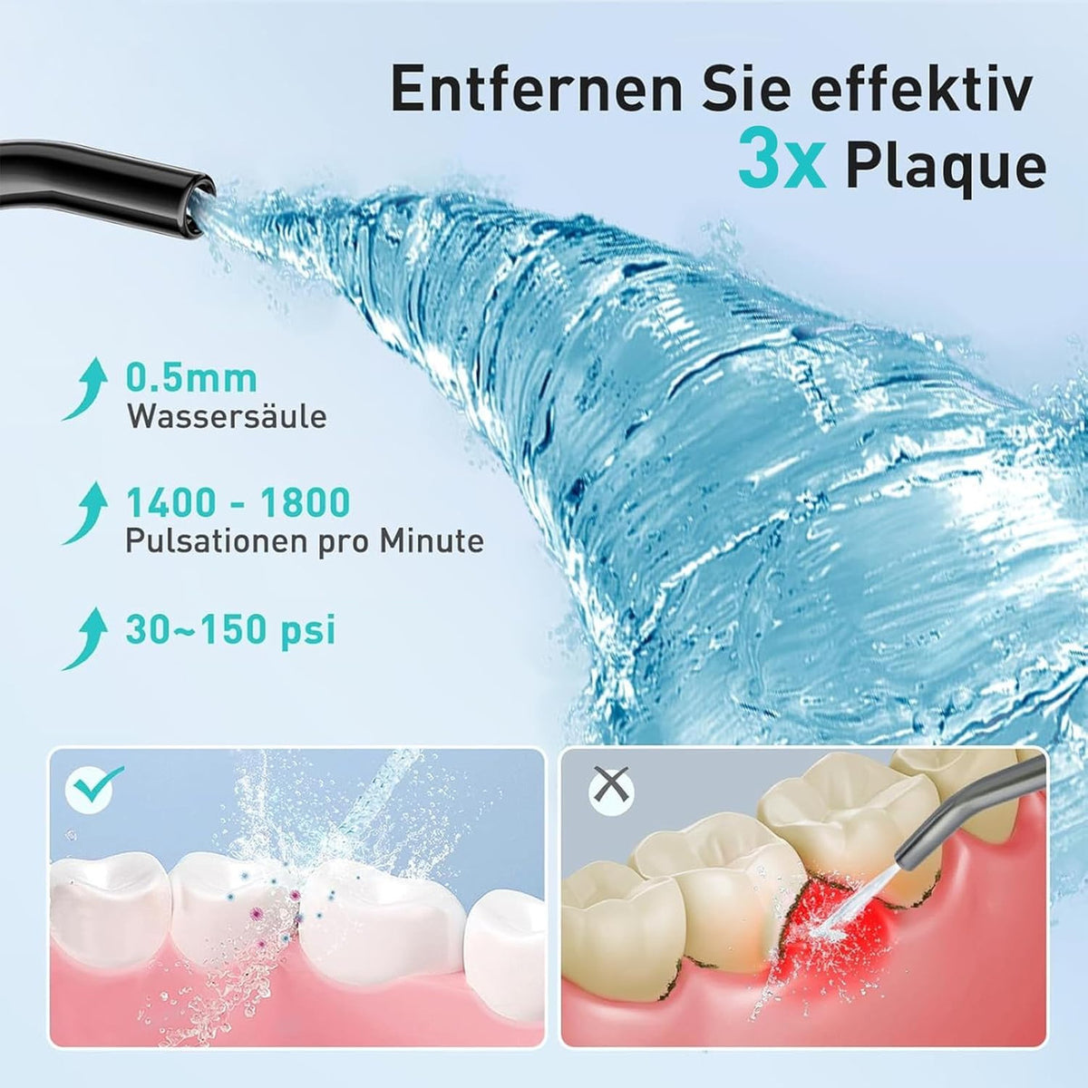 COSLUS Oral Irrigator Wireless Electric Tooth Cleaner: 4 Modes Oral Irrigator Wireless 300 ml Water Tank Oral Irrigator Quick Charge for 30 Days Battery Life Interdental Cleaner