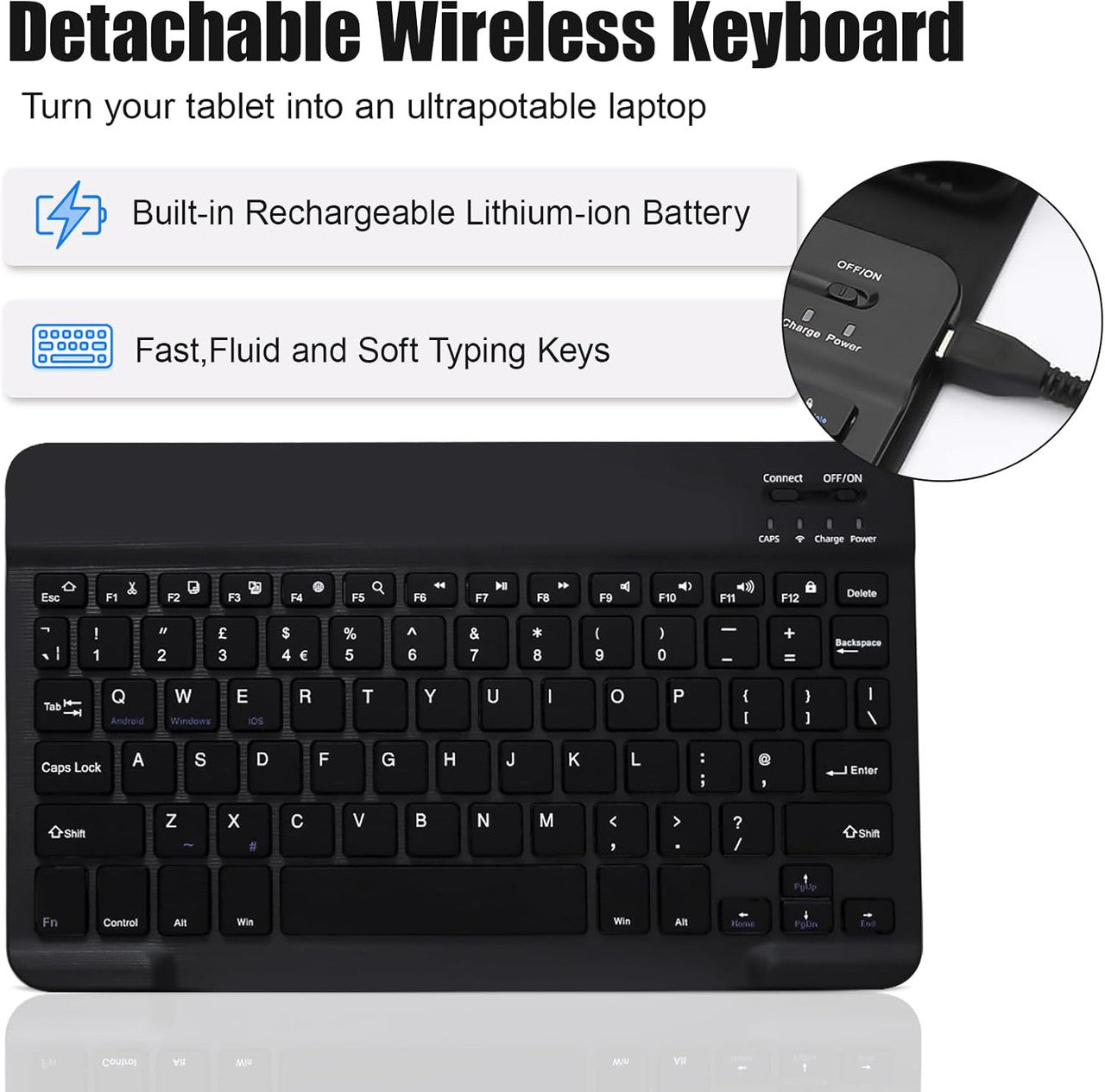 Case with Keyboard for Lenovo Tab M10 (3rd Gen) 10.1", Wireless Detachable Bluetooth Keyboard with Protective Cover for Lenovo Tab M10 3rd Gen 10.1 Inch 2022 (TB-328FU/TB-328XU) Tablet, Black