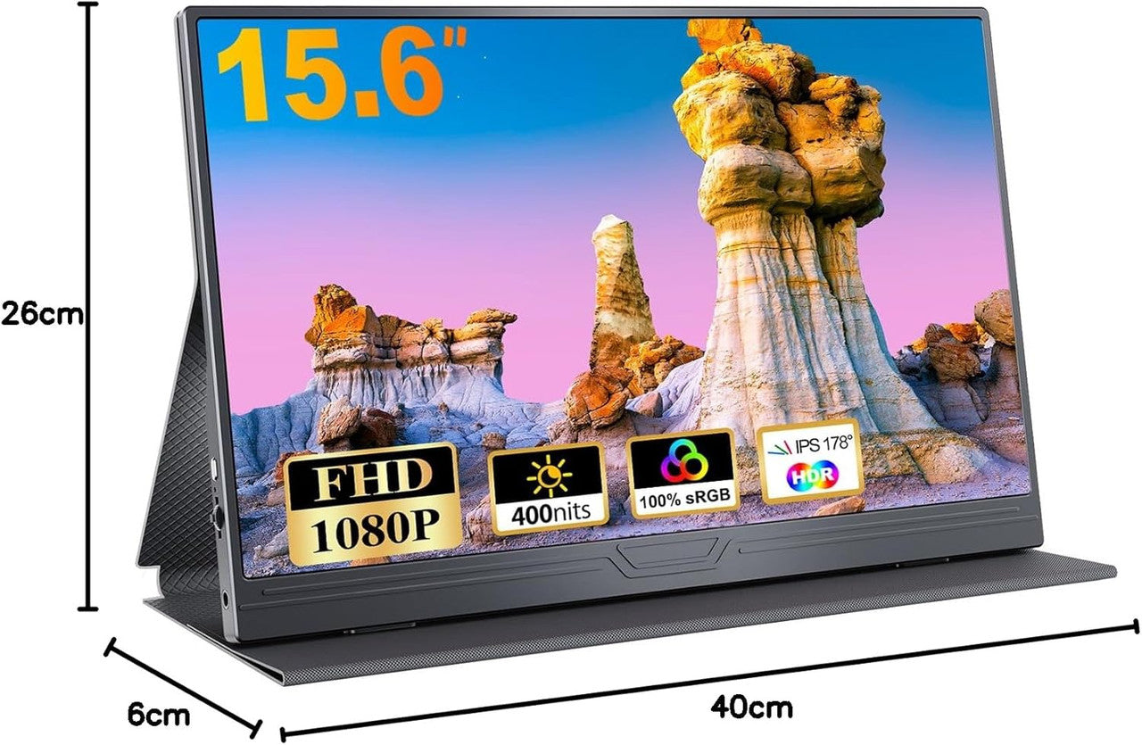 Portable Monitor, 15.6 Inch Portable Mobile IPS Screen, FHD 1920 x 1080 HDR USB C with Type-C HDMI Port, for Laptop/MacBook/PC/Xboxs/PS, with Protective Case