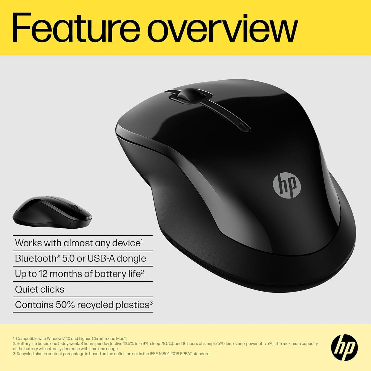 HP 250 Dual Mouse, For Computer or Laptop, Multi-OS & Device Compatibility, Dual-Mode 2.4 GHZ or Bluetooth Connectivity, Multi-Surface Technology, 1 Year Battery Life, Ambidextrous, Black