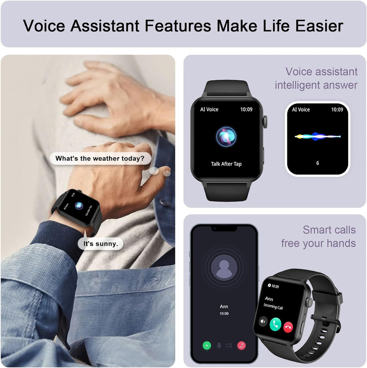 IOWODO R30 PRO Smart Watch for Men Women (Answer/Make Calls), Voice Assistant, 1.85" Fitness Watch with SpO2 Heart Rate Sleep Monitor, 100 + Sports, IP68 Waterproof Step Counter Smartwatch for iOS Android