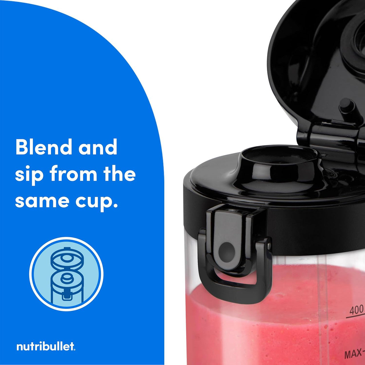 nutribullet Portable Mixer, 475 ml BPA-Free Tritan Cup, Mini Blender with 4-Point Stainless Steel Blade, Multifunctional Mixer, USB-C Charger, 15+ Mixing Processes, NBP003B