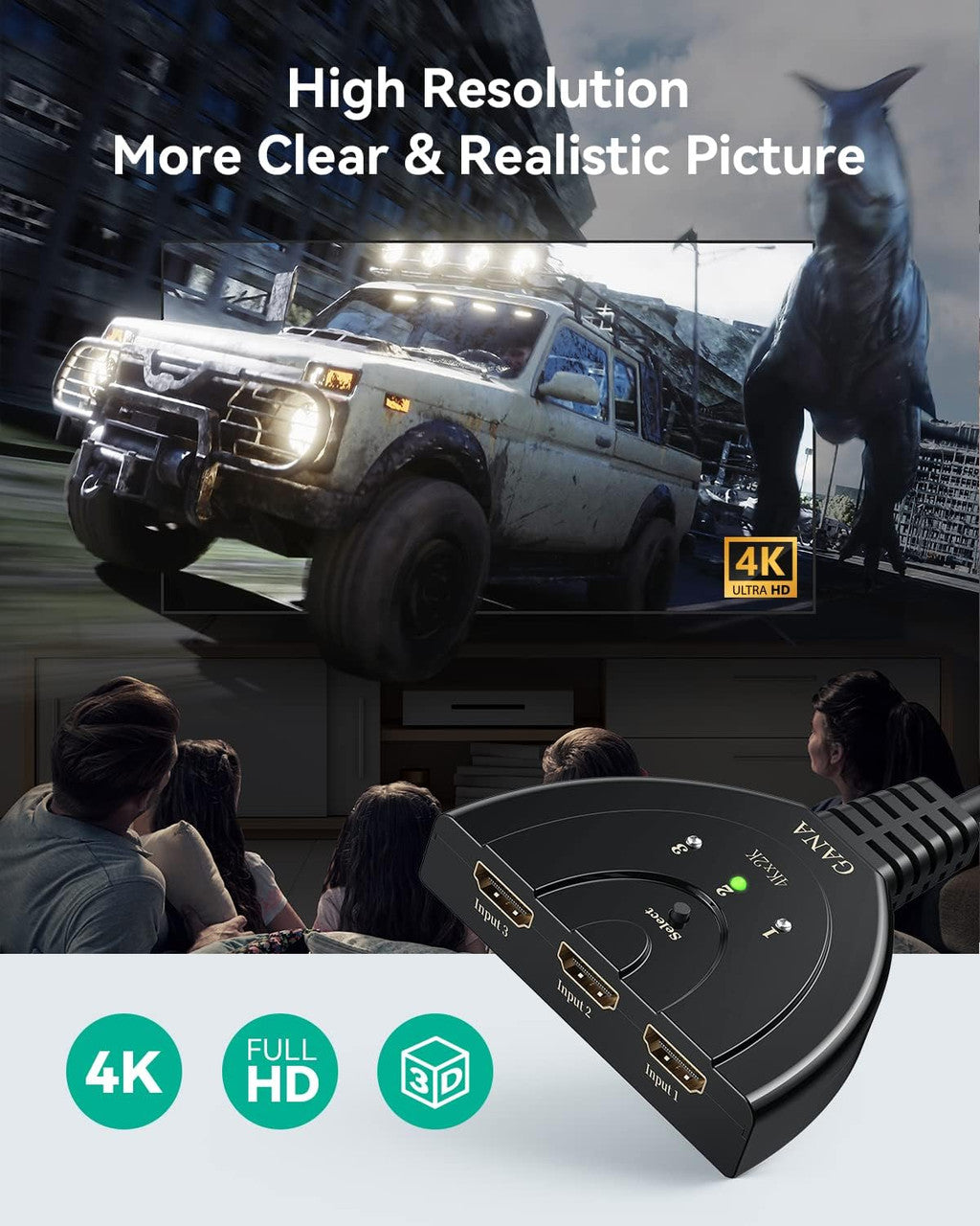 HDMI switch HDMI switch 4 K HDMI splitter 1 to 3 with 4 K/1080p/3D support for Xbox, PS3, PS4, Apple TV, Roku/Fire TV/Blu-Ray DVD. Switch 4K