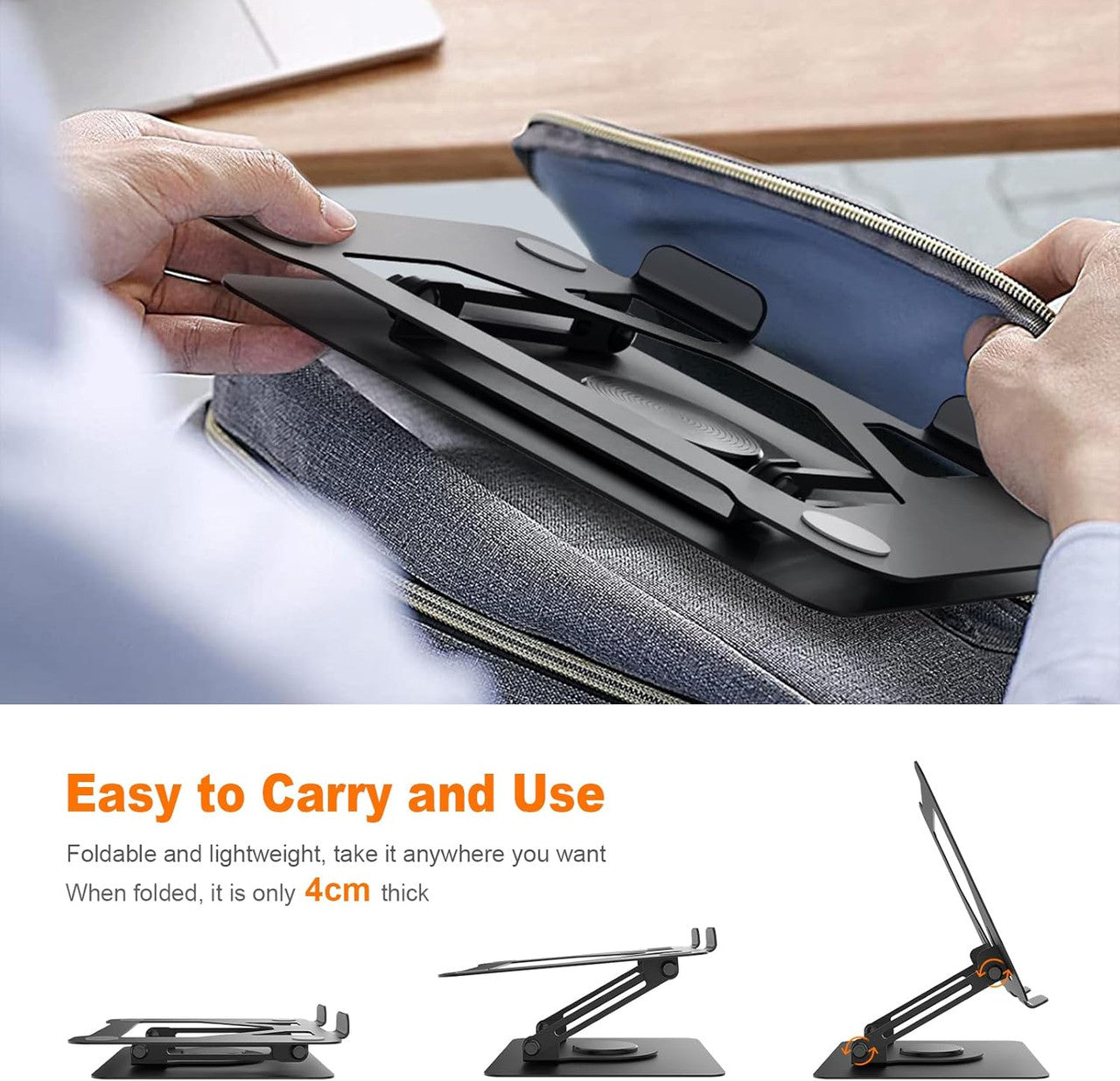 GRIFEMA Laptop Stand for Desk, Foldable Laptop Riser with 360° Swivel Base, Adjustable Height & Angle, Ventilated Computer Stand Compatible with MacBook Air/Pro, Dell, and 11-17" Laptops - Black