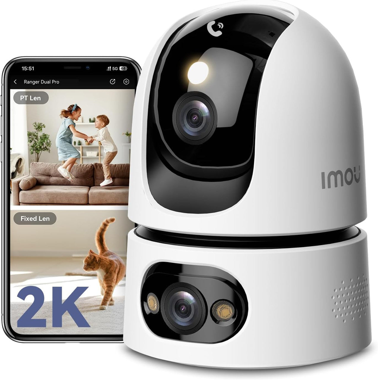 Imou Dual-Lens 2K+2K Indoor Security Camera, House Security Camera 360°Full Coverage, Pet Baby Camera with APP, Color Night Vision, Human/Pet/Sound/Motion Detection, Siren Spotlight, 2.4/5GHz Wifi