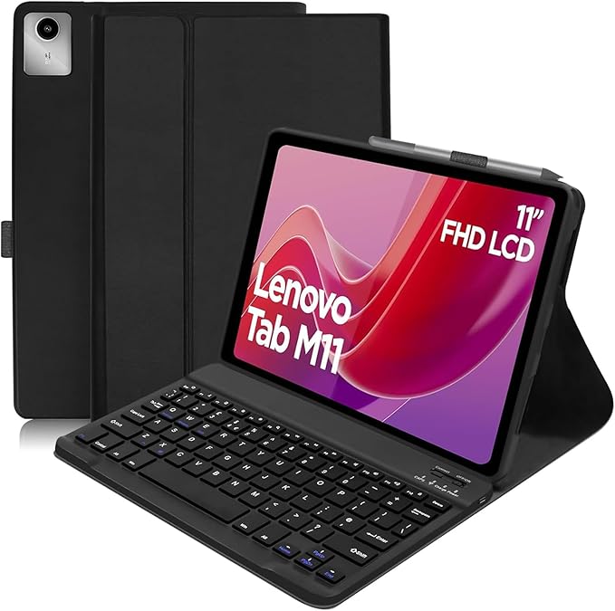 Case with Keyboard for Lenovo Tab M11 11 inch, UK layout Keyboard Case for Lenovo Tab M11, Detachable Bluetooth Keyboard and Pencil Holde for Lenovo M11 Tablet 11", Black