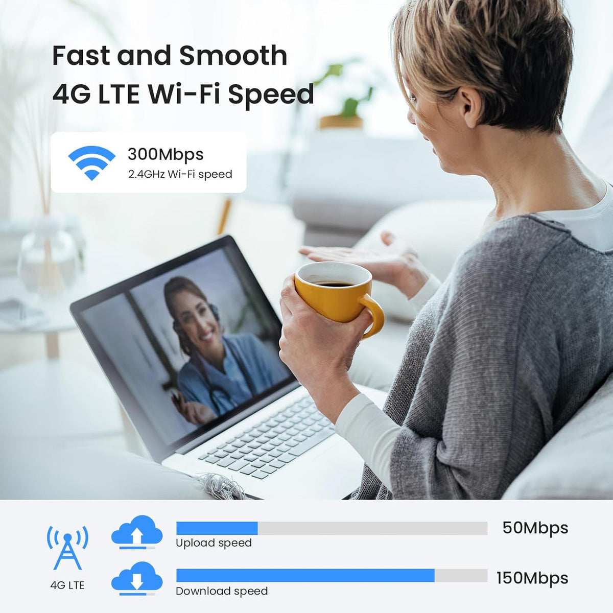 Tenda Router 4G SIM 4G03 Pro - Mobile WiFi Router 3G/4G Wireless Band 2.4 GHz 300Mpbs, LTE Cat4 150Mpbs, Fast Ethernet LAN/WAN Port, 2 * 4dBi External Antenna, NANO SIM Card, Plug and Play