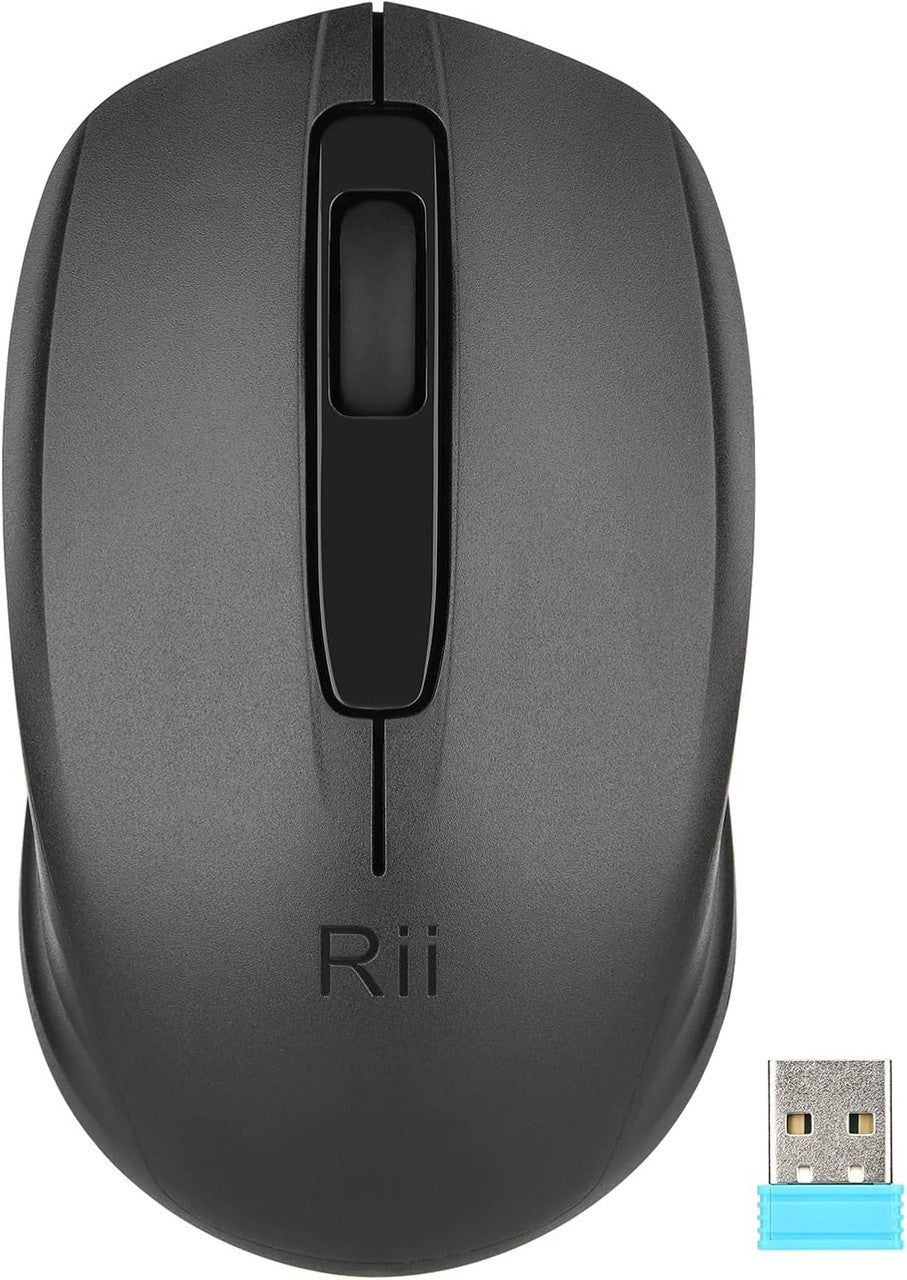 Rii Wireless Mouse 2.4G Wireless Mouse with USB Receiver (located in the battery compartment on the back of the mouse) for left and right handed users, PC/Laptop/Windows, black