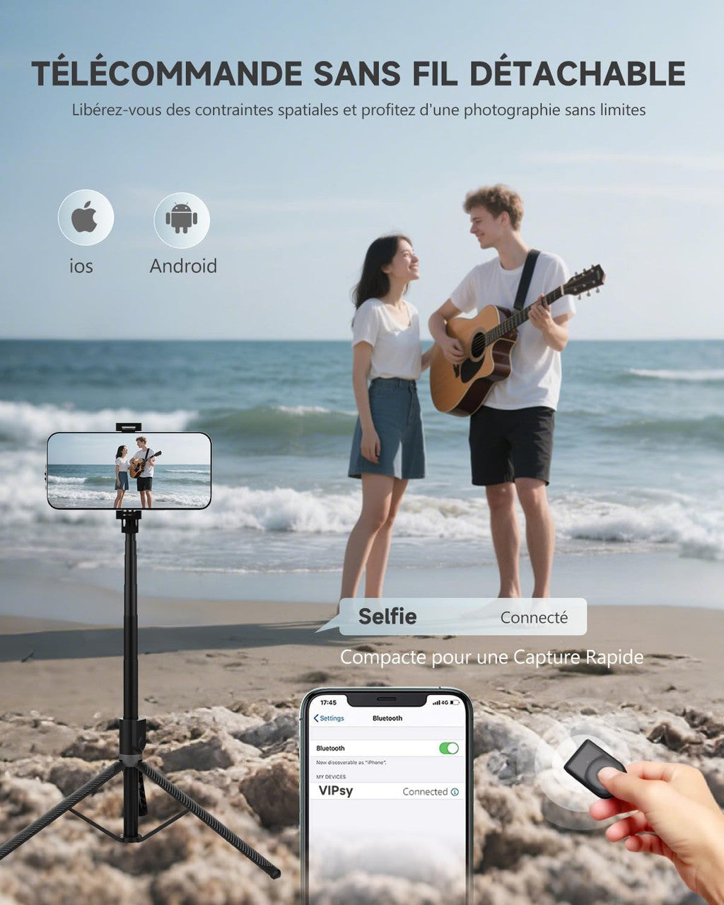 RISEOFLE 180 cm Mobile Phone Tripod & Selfie Stick, Aluminium Integrated Extendable Tripod for Smartphone, Portable Travel Tripod Stand with Wireless Remote Control for iPhone/Samsung/Android/Camera