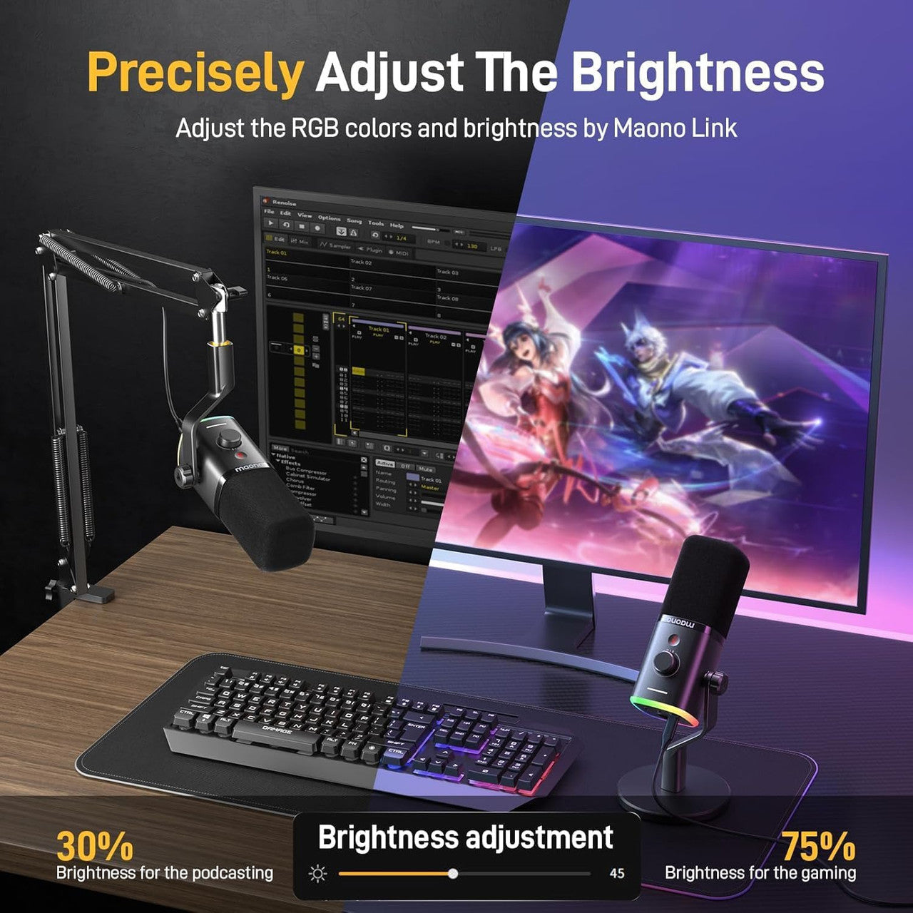 MAONO USB/XLR Gaming Mic for Streaming, Podcasting, and Studio Recording, Dynamic Microphones with Dual Noise Cancellation, Software, RGB, and Mute Button for PC, PS4/PS5, Mixers (PD100X Black)