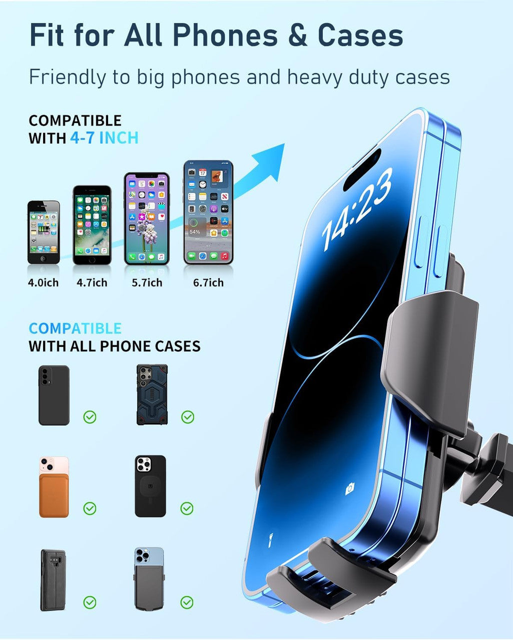 Hoppac Phone Holder for Cars, Ultra Strong Suction Car Phone Mount Cradle for Dashboard Windscreen, 360° Rotation & One Button Release, for iPhone Smartphone 4.0''-7.0''