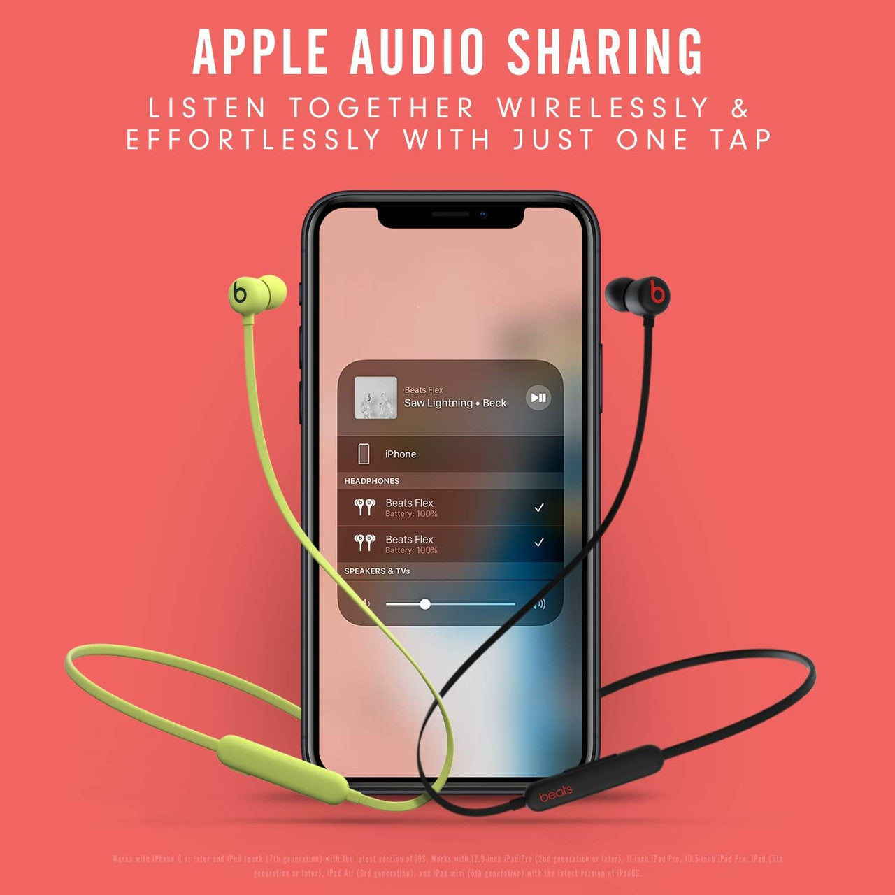 Beats Flex Wireless In-Ear Headphones, Apple W1 Chip, Magnetic, Bluetooth Class 1, 12 Hours Playback