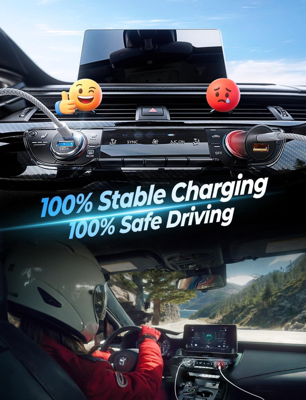 LISEN USB Car Cigarette Lighter Socket, 54W PD&QC3.0 12V Car Cigarette Lighter Charger USB C Cigarette Lighter Charger with iPhone 16 Pro Max 15 14 13 12/ iPad